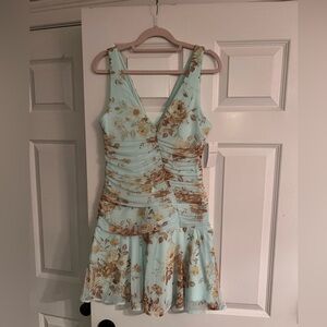 Ambercrombie Bra-Free V-Neck Ruched Mesh Mini Dress